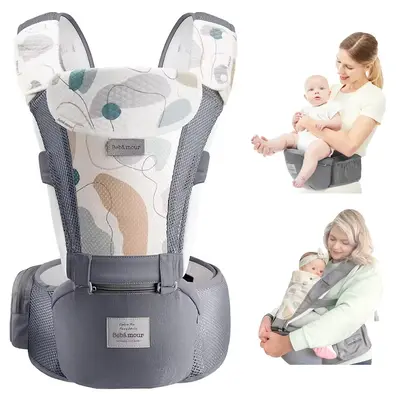 Bebamour Baby Carrier Newborn to Toddler-2 in 1 Hip Seat & Carrier Front and Back Carry with Head Hood & 3 Pieces Teething Pa...