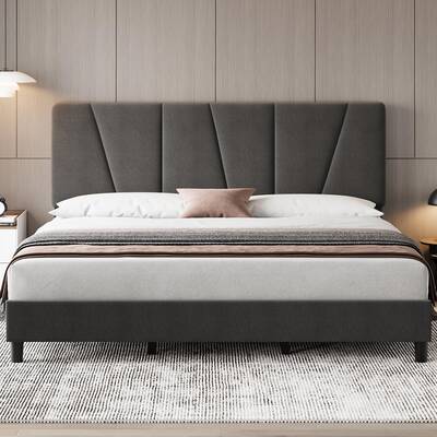 Garvee King Size Bed Frame with Adjustable Headboard, Linen Upholstered Platform Bed Frame with Strong Wooden Slats, Mattress...