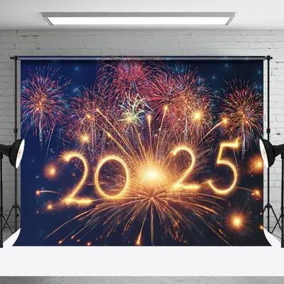 Gorgeous Sparks Night Sky 2025 New Year Backdrop - Aperturee