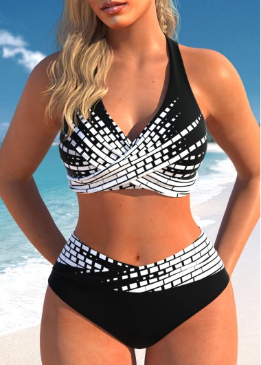 Modlily Surplice Tie Ombre Black Bikini Set - S