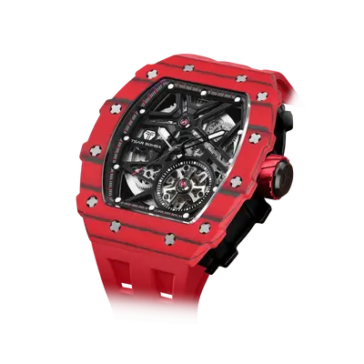 TSAR BOMBA Men's Luxury Tonneau Mechanical Sport Watch | Carbon Fiber Watch | Bull Red | Elemental TB8209CF | Japanese Automa...
