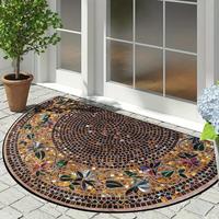Semicircular Door Mat, Vintage Stone Mosaic Flower Pattern Door Entrance Mat, Decorative Carpet for Home Living Room Bedroom ...