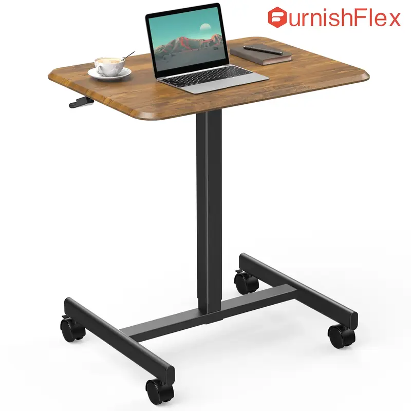SweetFurniture Small Mobile Rolling Standing Desk - Overbed Table, Teacher Podium with Wheels, Adjustable Work Table