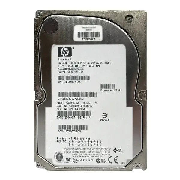 176493-007 HP 36.4GB Ultra-160 SCSI 10000 3.5-inch Hard Drive