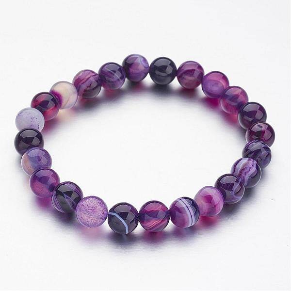 Natural Striped Agate/Banded Agate Beaded Stretch Bracelets