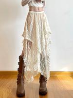 Women's Plain Lace Asymmetrical Skirt, Casual Elastic Waist Midi Skirt,  Long Skirt for Fall & Winter, Skirts for Women, Wome...