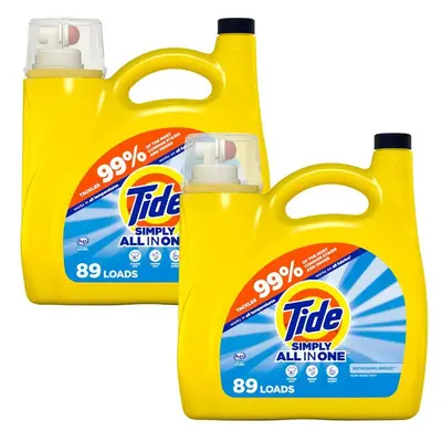 Simply All in One Refreshing Breeze Scent Liquid Laundry Detergent, 89-Loads, 117 fl. oz., 2-Pack