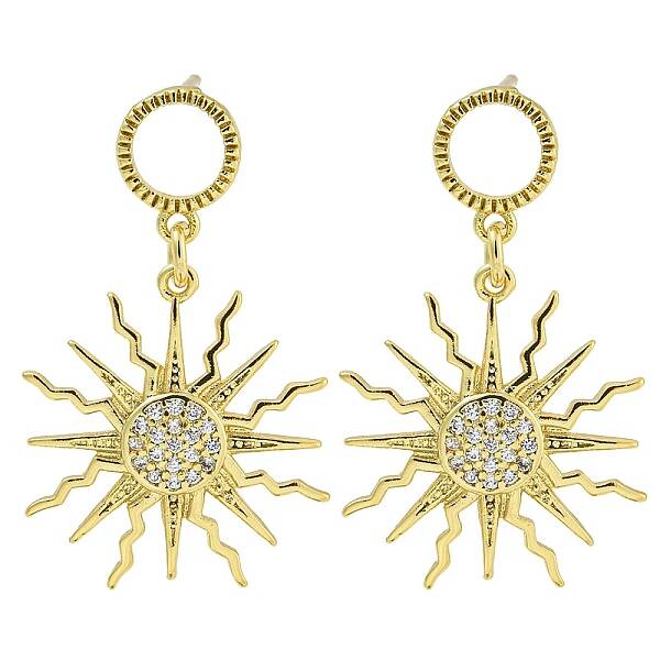 Sun Brass Clear Cubic Zirconia Dangle Stud Earrings