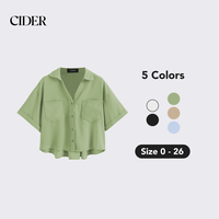 Cider [5 colors, size 0-26] Collar Pocket Short Sleeve Crop Blouse, Breathable Material, Spring Vibes, Summer Outfit Inspo