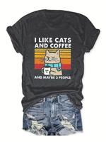 Women's Cat & Letter Print Round Neck Tee, Casual Crew Neck Short Sleeve T-shirt for Daily Wear, Ladies Clothes for Summer