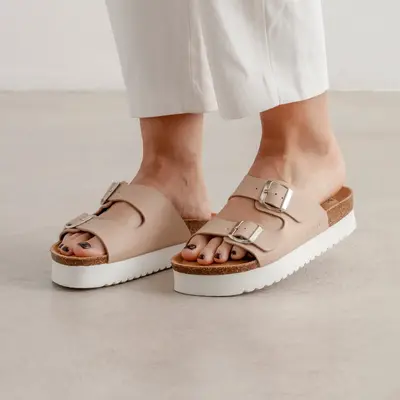 Muro Two-Strap Vegan Leather Platform Cork Sandal - Nude | Select Size: 10 US (41EU) | Color: Nude