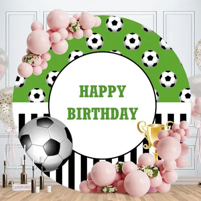 Aperturee Round Black White Stripes Football Birthday Backdrop