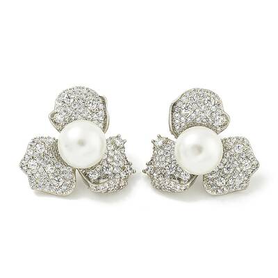 Rack Plating Brass Micro Pave Clear Cubic Zirconia Stud Earrings