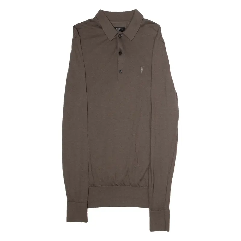 ALL SAINTS Mode Mens Jumper Grey Collared Tight Knit Wool S