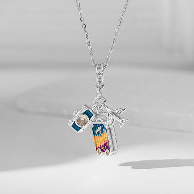 Airplane & Camera & Trunk 304 Stainless Steel Micro Pave Clear Cubic Zirconia Pendant Necklaces