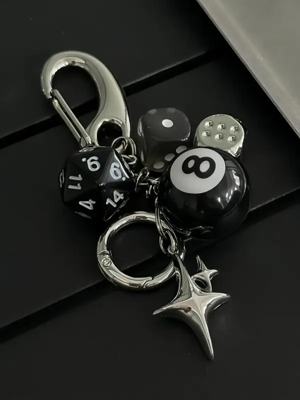 Star & Dice & Billiard Ball Design Keychain, Fashionable Keychain for Car Keys for Women & Men, Trendy All-match Keychain for...