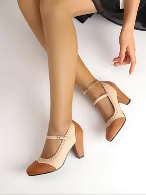 Women's Fashionable Colorblock Mary Jane Pumps, Heeled Sandals, Strap Heels, Elegant Sandal, Retro Style High Heel Shoes for ...