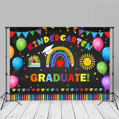Colorful Balloon Crayon Kindergarden Grad Photo Backdrop - Aperturee
