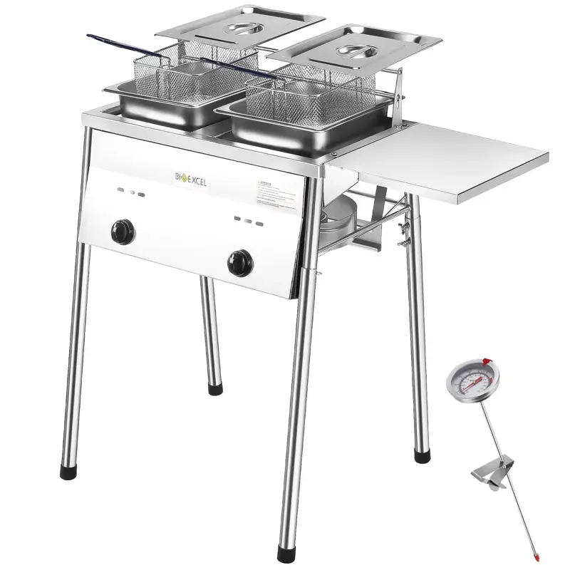 Bioexcel CSA Approved Outdoor Propane Deep Fryer – Double Burner Commercial Cooker with 2 Stainless Steel Baskets, Perfect ...