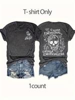 Women's Floral & Skull Print Round Neck Graphic Tee, Vintage Trendy Casual Letter Graphic Short Sleeve T-shirt for Daily Wear...