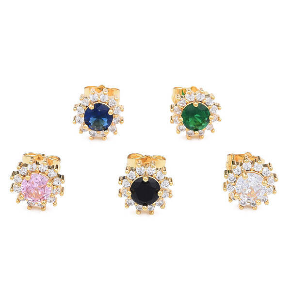 Cubic Zirconia Flower Stud Earrings