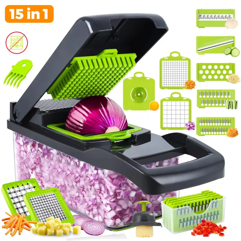 15 in 1 Sturdy Multifunctional Durable Vegetable Chopper with Container, Fast Cutting Machine, Garlic Onion Potato Cutting Ma...