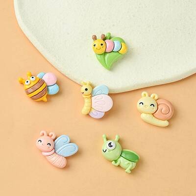 18Pcs 6 Styles Opaque Resin Cute Insect Cabochons