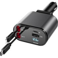 4 in 1 Retractable Car Charger,Super Fast Charging Car Charger , Retractable Cable and 2 USB Ports Car Charger Adapter for iP...