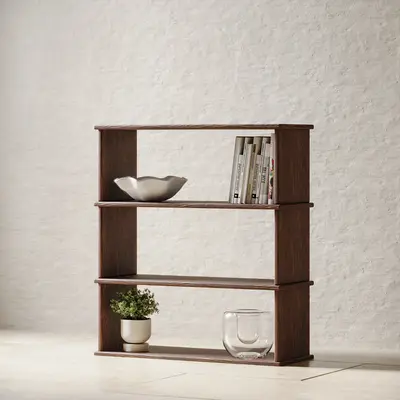 Three row bookshelf in red oak