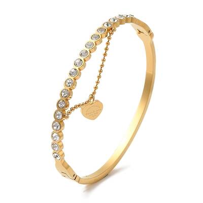 Rhinestone Heart Charms Bangles for Women