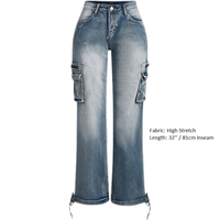 Flamingals 90s Vintage Flap Pocket Low Waist Cargo Jeans with stretch Spandex Denim Baggy Fit Comfortable Fabric Button Women...