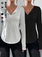 Women's Solid Curved Hem Tee, Casual Long Sleeve T-shirt for Spring & Fall, Women's Top for Daily Wear, Clothes for Women, Wo...