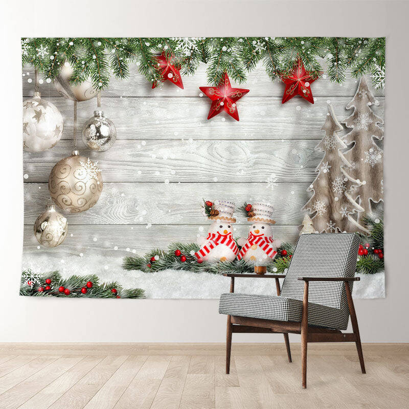 Aperturee Litter Snowman Red Star Wood Christmas Backdrop