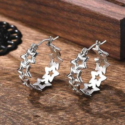 Non-Tarnish Hollow Star 304 Stainless Steel Hoop Earrings for Women