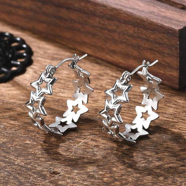 Non-Tarnish Hollow Star 304 Stainless Steel Hoop Earrings for Women
