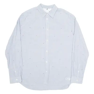 ADIDAS ORIGINALS Mens Shirt Blue Pinstripe Long Sleeve L