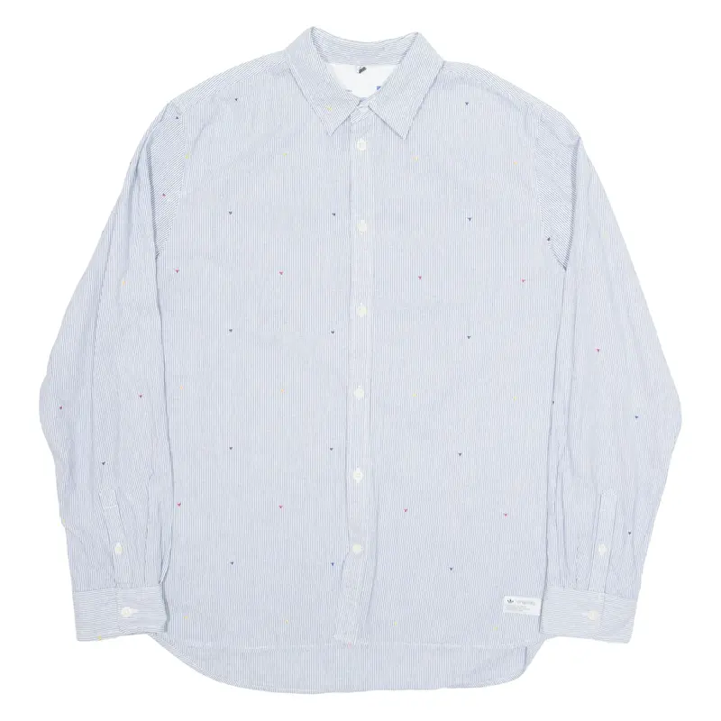 ADIDAS ORIGINALS Mens Shirt Blue Pinstripe Long Sleeve L