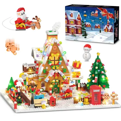 Advent Calendar 2025 Gingerbread House Mini Building Set with Lights, 24 Days Christmas Countdown Building Block Kit with Xma...