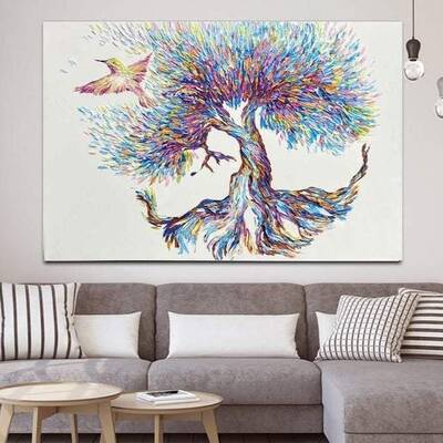 Large Original Abstract Tree Painting Bird Painting Oil Canvas Painting Abstract Fine Art Impasto Painting Wall Art Decor | O...