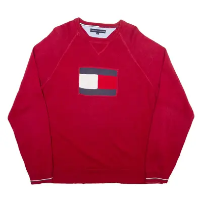 TOMMY HILFIGER Mens Jumper Red Tight Knit L