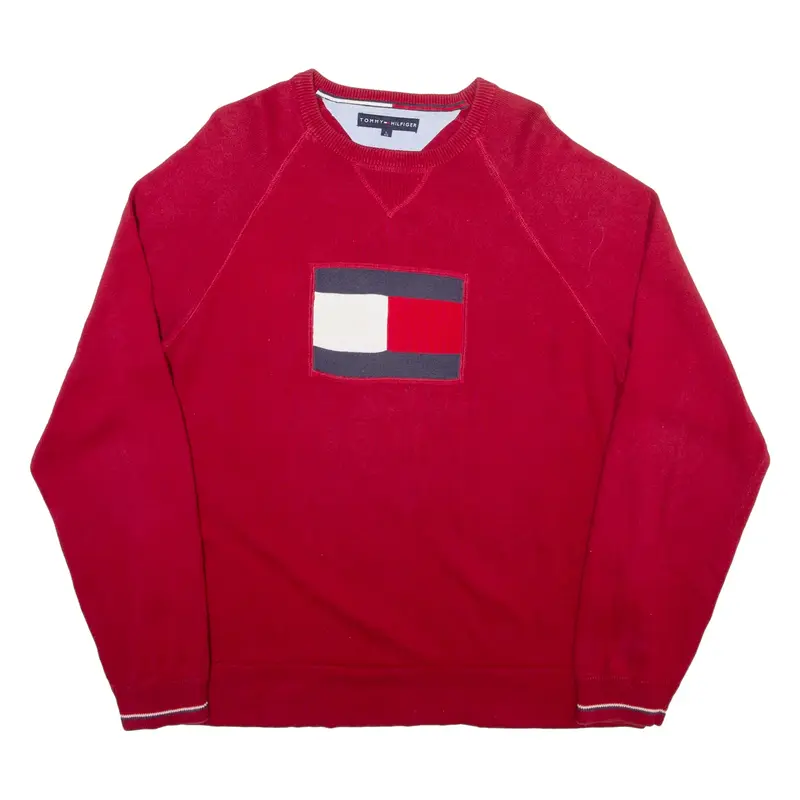 TOMMY HILFIGER Mens Jumper Red Tight Knit L