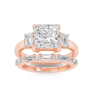 Moonbeam Lab Grown Princess Cut Diamond Engagement Ring with the Cleo Wedding Band | 14K Rose Gold 2 ct. tw.