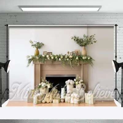 White Wall Brown Fireplace Gifts Floor Backdrop - Aperturee