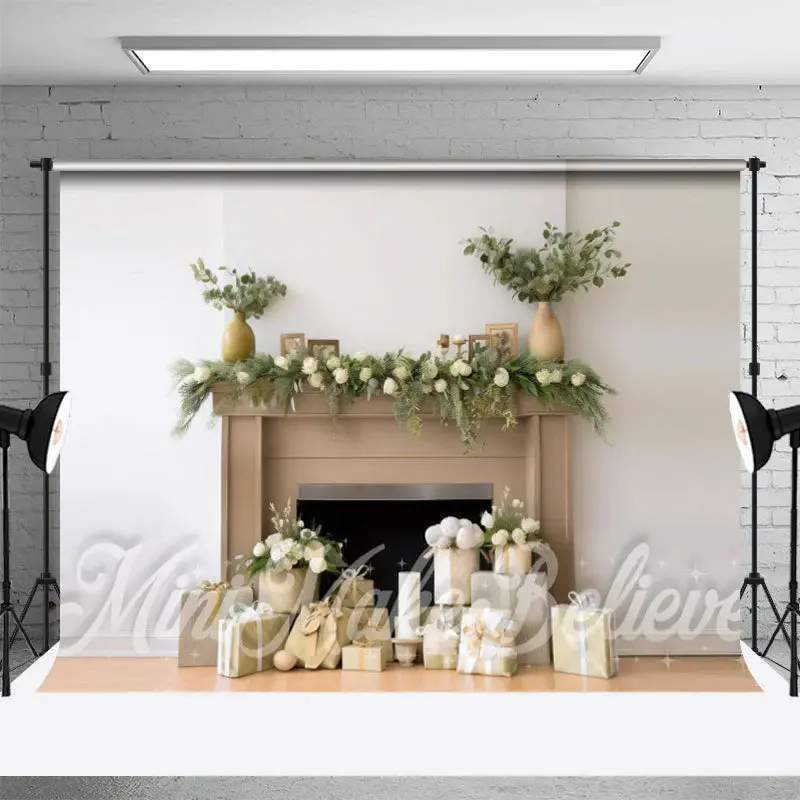 White Wall Brown Fireplace Gifts Floor Backdrop - Aperturee