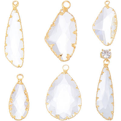 10Pcs 5 Styles Brass Glass Pendants