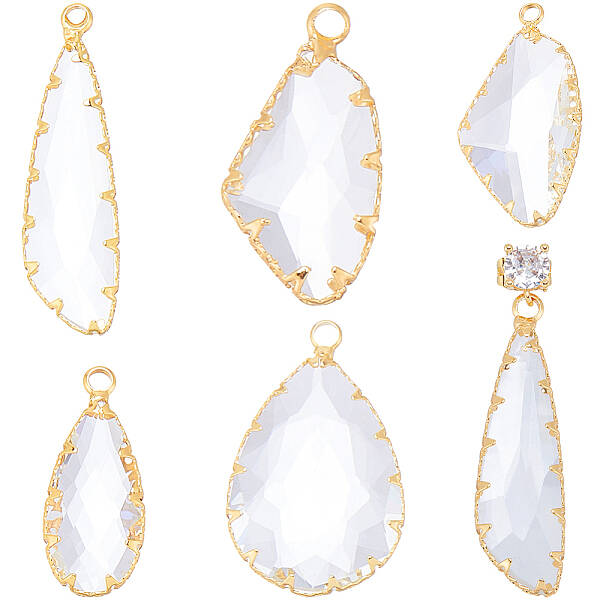 10Pcs 5 Styles Brass Glass Pendants