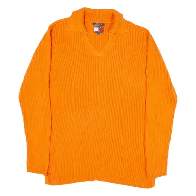 TOMMY HILFIGER Jumper Orange Tight Knit Collared Womens S