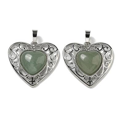Natural Green Aventurine Peach Love Heart Pendants