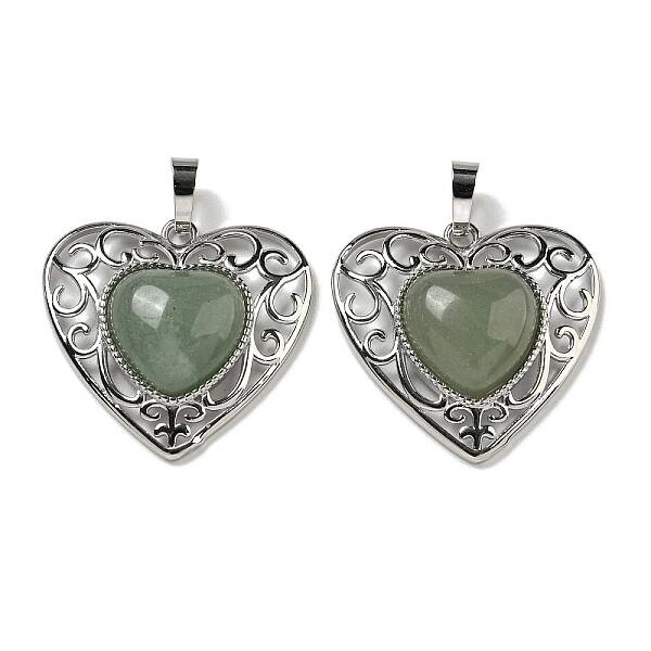 Natural Green Aventurine Peach Love Heart Pendants