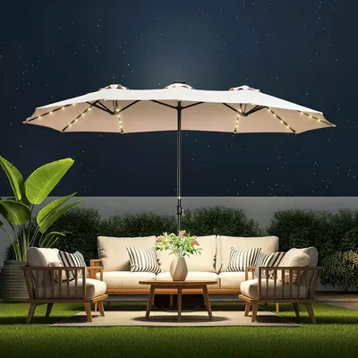 【Oversized】13FT/15FT Large Patio Umbrellas with Base Included, Outdoor Double-Sided Rectangle Market Umbrella with Crank ...